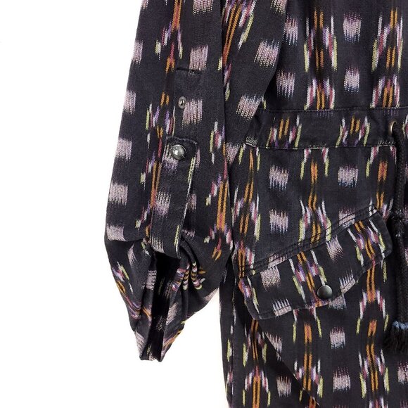 Free People Hooded Jacket The Ikat Parka Black Unlined Size Small Oversized - Picture 11 of 15